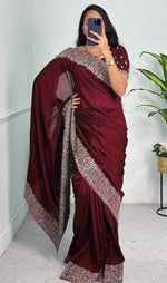 Grand Brown Color Vichitra Fabric Partywear Saree