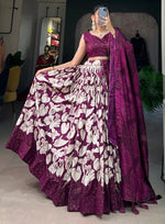 Lovely Wine Color Tussar Fabric Party Wear Lehenga