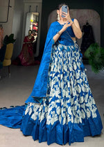 Lovely Blue Color Tussar Fabric Party Wear Lehenga
