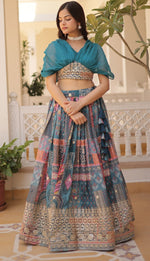 Beautiful Teal Color Silk Fabric Designer Lehenga