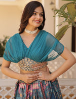 Beautiful Teal Color Silk Fabric Designer Lehenga