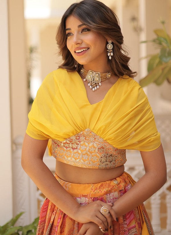 Beautiful Mustard Color Silk Fabric Designer Lehenga