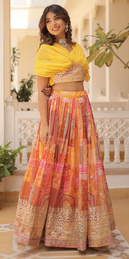 Beautiful Mustard Color Silk Fabric Designer Lehenga