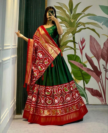 Lovely Green Color Tussar Fabric Party Wear Lehenga