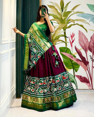 Lovely Wine Color Tussar Fabric Party Wear Lehenga