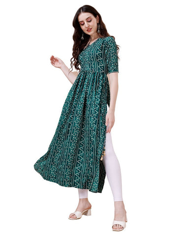 Pretty Green Color Viscose Fabric Designer Kurti