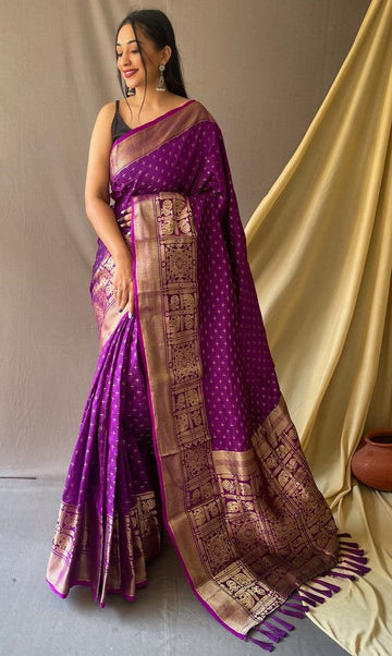 Grand Purple  Color Silk Fabric Partywear Saree
