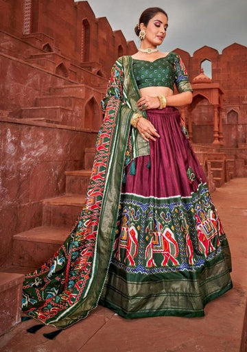 Lovely Wine Color Silk Fabric Party Wear Lehenga