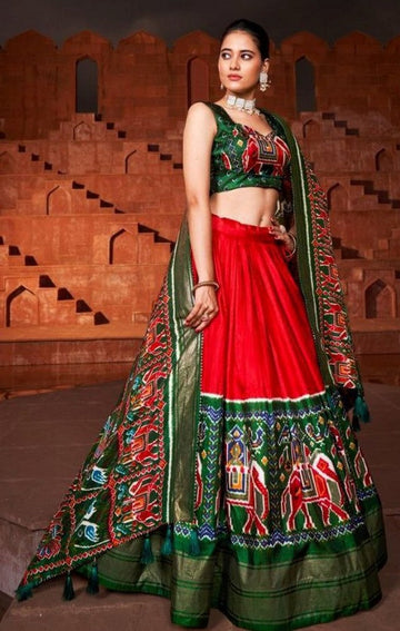 Lovely Red Color Silk Fabric Party Wear Lehenga