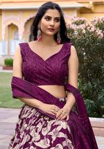 Lovely Wine Color Tussar Fabric Party Wear Lehenga