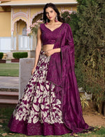 Lovely Wine Color Tussar Fabric Party Wear Lehenga