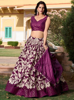 Lovely Wine Color Tussar Fabric Party Wear Lehenga