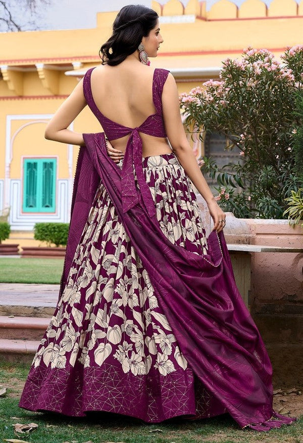 Lovely Wine Color Tussar Fabric Party Wear Lehenga