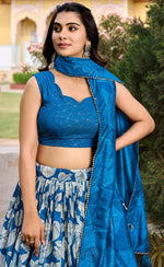 Lovely Blue Color Tussar Fabric Party Wear Lehenga