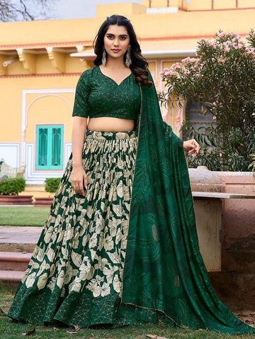 Lovely Green Color Tussar Fabric Party Wear Lehenga