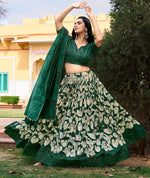 Lovely Green Color Tussar Fabric Party Wear Lehenga