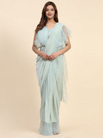 Pretty Aqua Color Lycra Fabric Readymade Saree