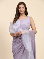 Pretty Purple Color Lycra Fabric Readymade Saree