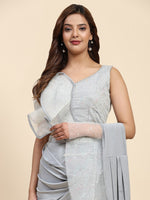 Pretty Grey Color Lycra Fabric Readymade Saree