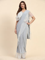 Pretty Grey Color Lycra Fabric Readymade Saree