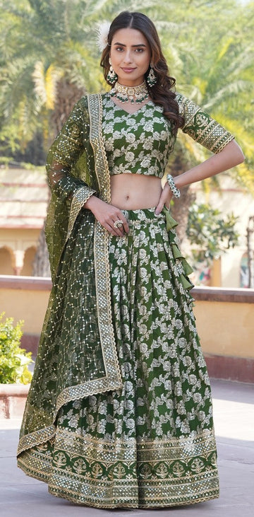 Lovely Green Color Viscose Fabric Party Wear Lehenga