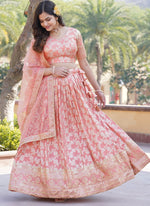 Lovely Peach Color Viscose Fabric Party Wear Lehenga