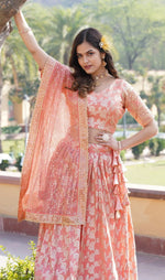 Lovely Peach Color Viscose Fabric Party Wear Lehenga