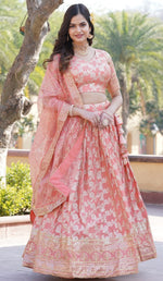 Lovely Peach Color Viscose Fabric Party Wear Lehenga