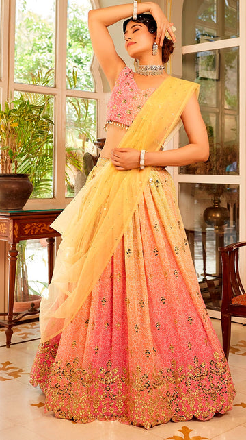 Lovely Multi Color Organza Fabric Party Wear Lehenga