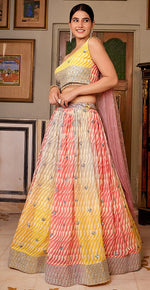 Lovely Multi Color Organza Fabric Party Wear Lehenga