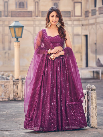 Lovely Wine  Color Georgette Fabric Party Wear Lehenga