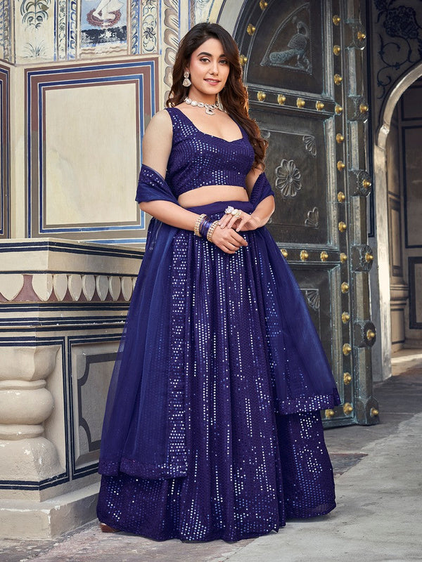 Lovely Blue  Color Georgette Fabric Party Wear Lehenga