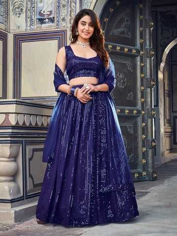 Lovely Blue  Color Georgette Fabric Party Wear Lehenga