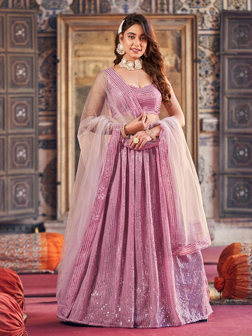 Lovely Pink Color Georgette Fabric Party Wear Lehenga