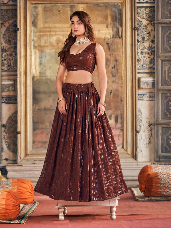 Lovely Brown  Color Georgette Fabric Party Wear Lehenga