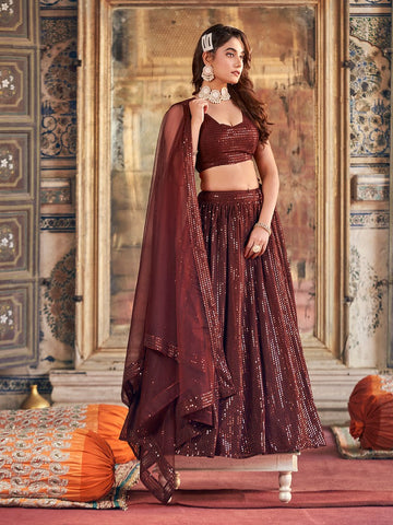 Lovely Brown  Color Georgette Fabric Party Wear Lehenga