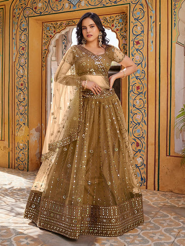 Lovely Brown  Color Net Fabric Party Wear Lehenga
