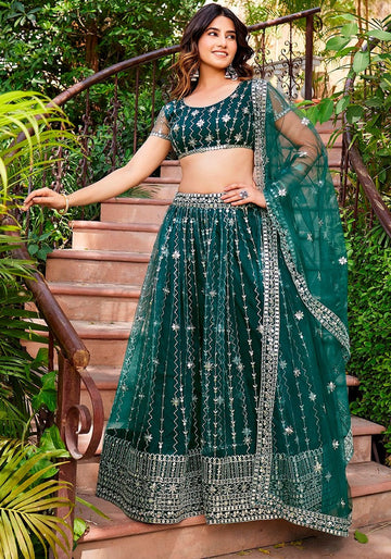 Lovely Green  Color Net Fabric Party Wear Lehenga