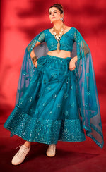 Lovely Teal   Color Net Fabric Party Wear Lehenga