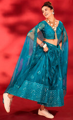 Lovely Teal   Color Net Fabric Party Wear Lehenga