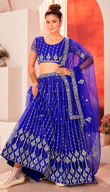 Lovely Blue Color Net Fabric Party Wear Lehenga