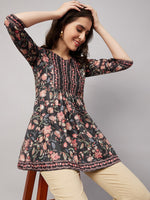 Pretty Black Color Chinon Fabric Short Kurti