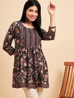 Pretty Black Color Chinon Fabric Short Kurti