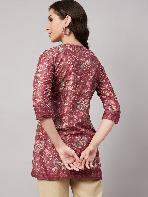 Pretty Maroon Color Chinon Fabric Short Kurti