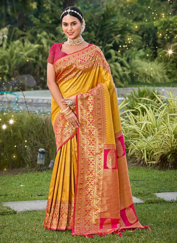 Beauteous Yellow Color Silk Fabric Partywear Saree