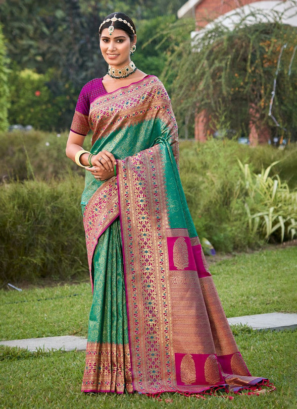 Beauteous Green Color Silk Fabric Partywear Saree