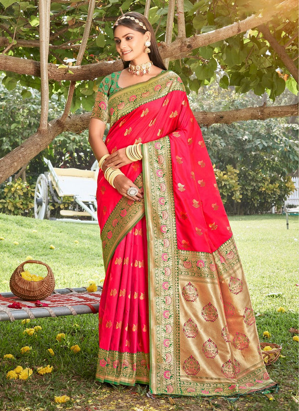 Lovely Red Color Silk Fabric Partywear Saree