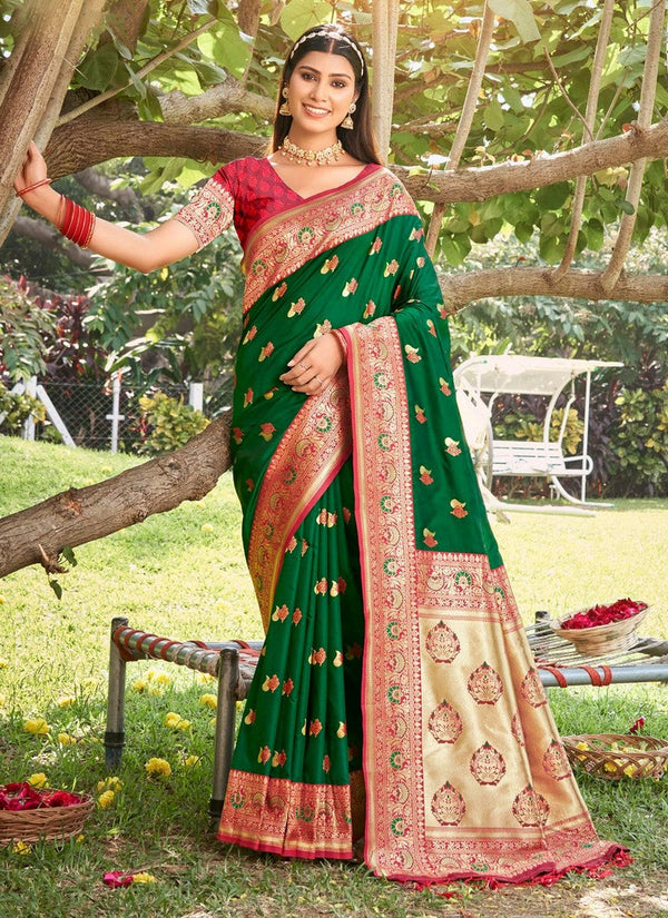 Lovely Green Color Silk Fabric Partywear Saree