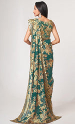 Lovely Teal Color Organza Fabric Partywear Saree