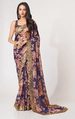 Lovely Purple Color Organza Fabric Partywear Saree